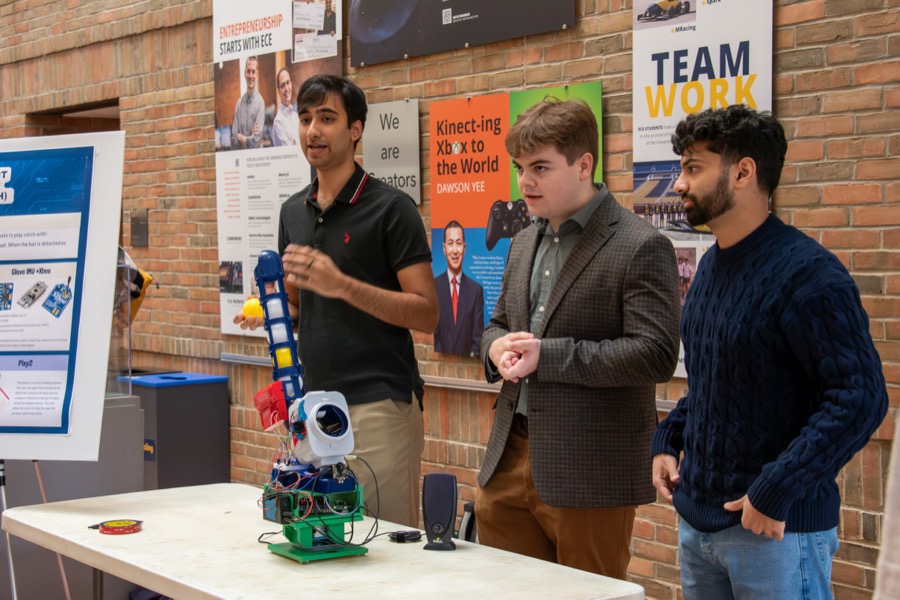 Teams demonstrating their projects at the EECS 373 Embedded System Expo, photo 2